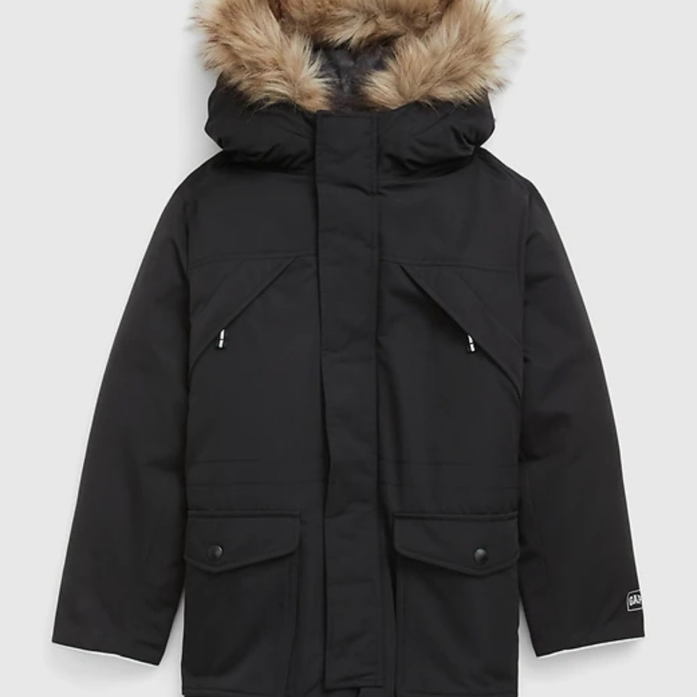 GAP Black SzXS Kids Parka with Faux Fur Hood